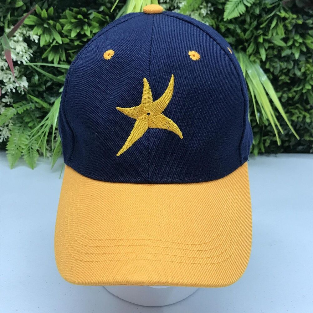 Starfish Hat Cap Strap Back Mens One Size Blue Yellow Embroidered Baseball
